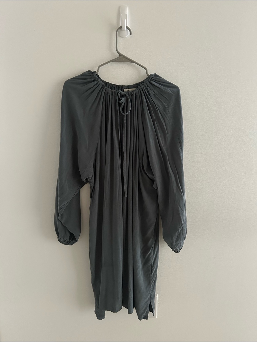 MIMU MAXI Charcoal Tie-Neck Peasant Dress